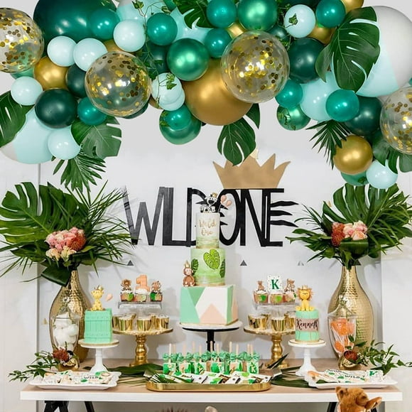 Jungle Animal Birthday Party Decoration 135 Pcs of Set Jungle Animal Themed Party Favors Include Jungle animals Balloons Paper Pompoms Flower Great For Your Kids Party Happy Birthday Balloons,Backdrop 